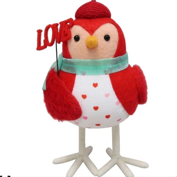 NEW 6.25" Fabric Valentine's Day Bird Figurine Holding 'Love' Sign - Picture 4 of 8